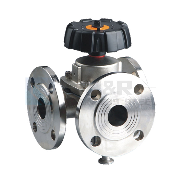 Three-way flange diaphragm valve